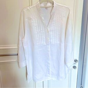 JM Collection White Linen Size 12 Roll Tab Sleeve Tunic